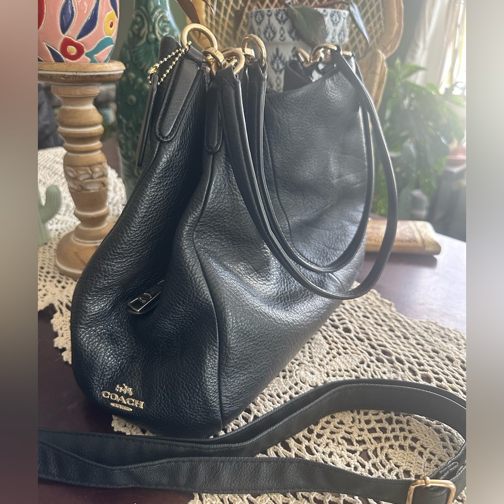 SOFT LEATHER COACH Black Phoebe shoulder hobo bag!